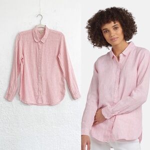 Barbour Marine Shirt 100% Linen Relaxed Fit Pink Pinstripe Sz 4